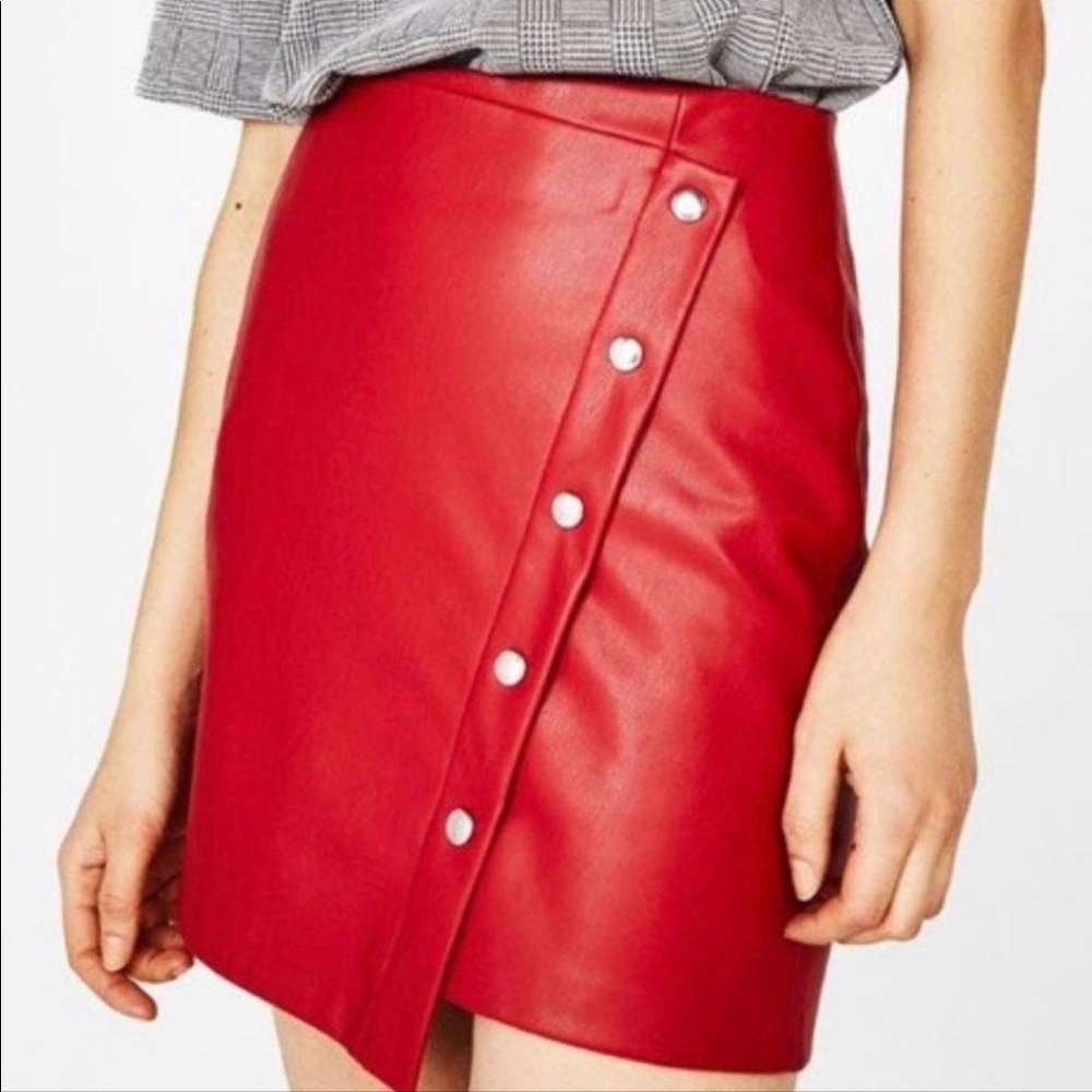 Bershka Red Faux leather skirt